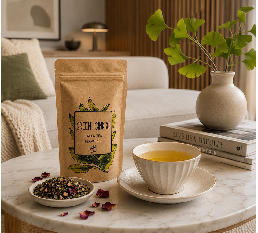 Green Gingko Leo Tea – zielona herbata z wiśnią i miłorzębem w metalowej puszce
